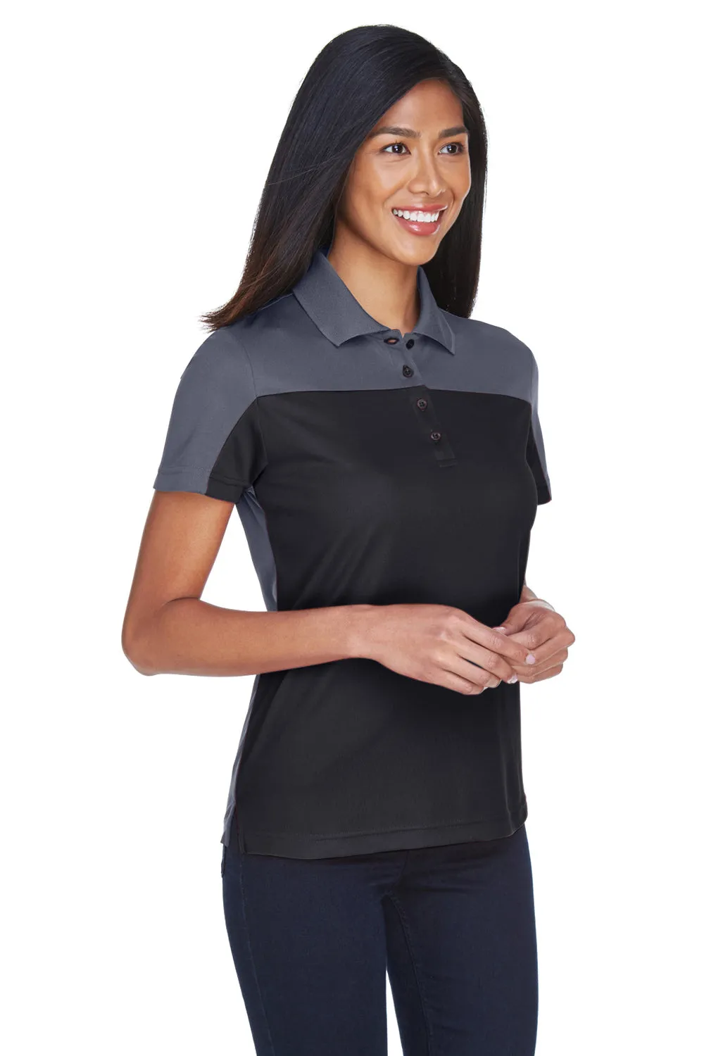 Core 365 Womens Balance Performance Moisture Wicking Short Sleeve Polo Shirt - Black/Carbon Grey