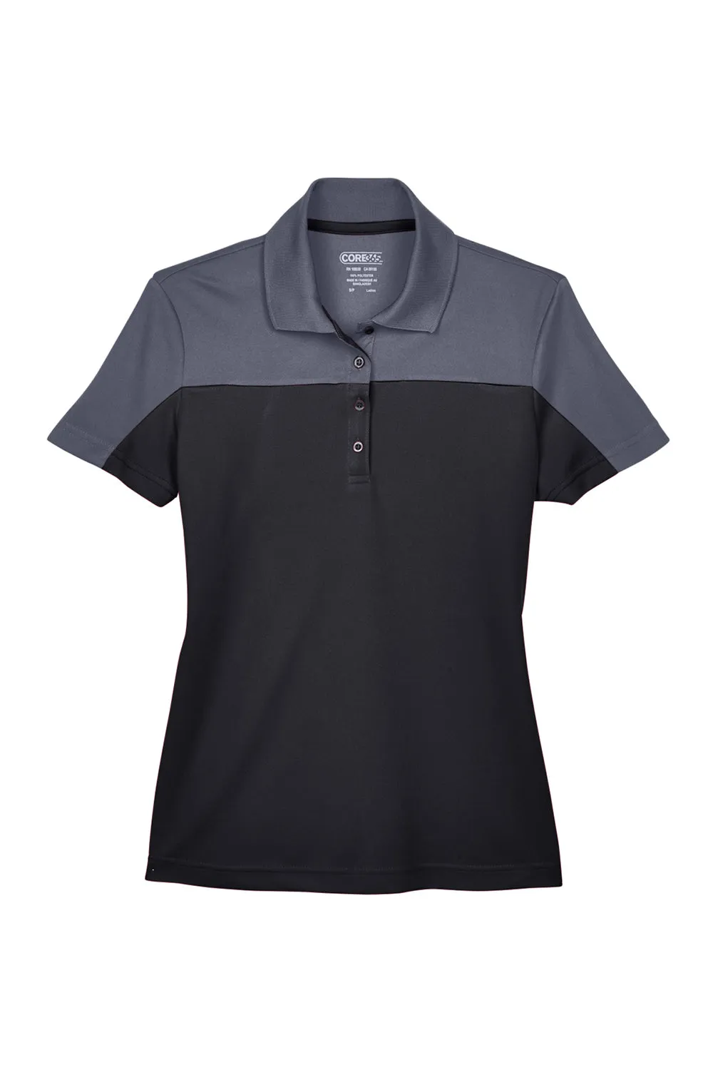 Core 365 Womens Balance Performance Moisture Wicking Short Sleeve Polo Shirt - Black/Carbon Grey