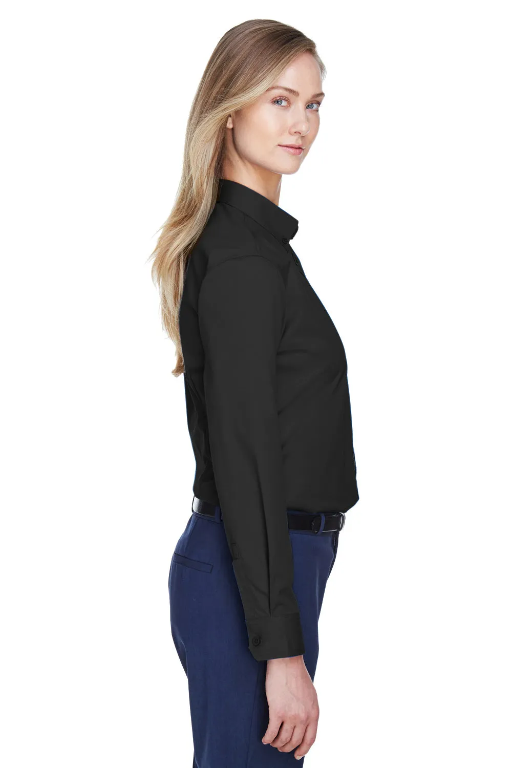 Core 365 Womens Operate UV Protection Long Sleeve Button Down Shirt - Black