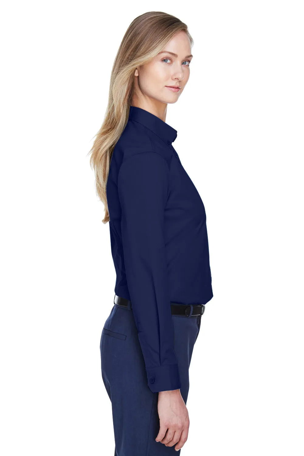 Core 365 Womens Operate UV Protection Long Sleeve Button Down Shirt - Classic Navy Blue