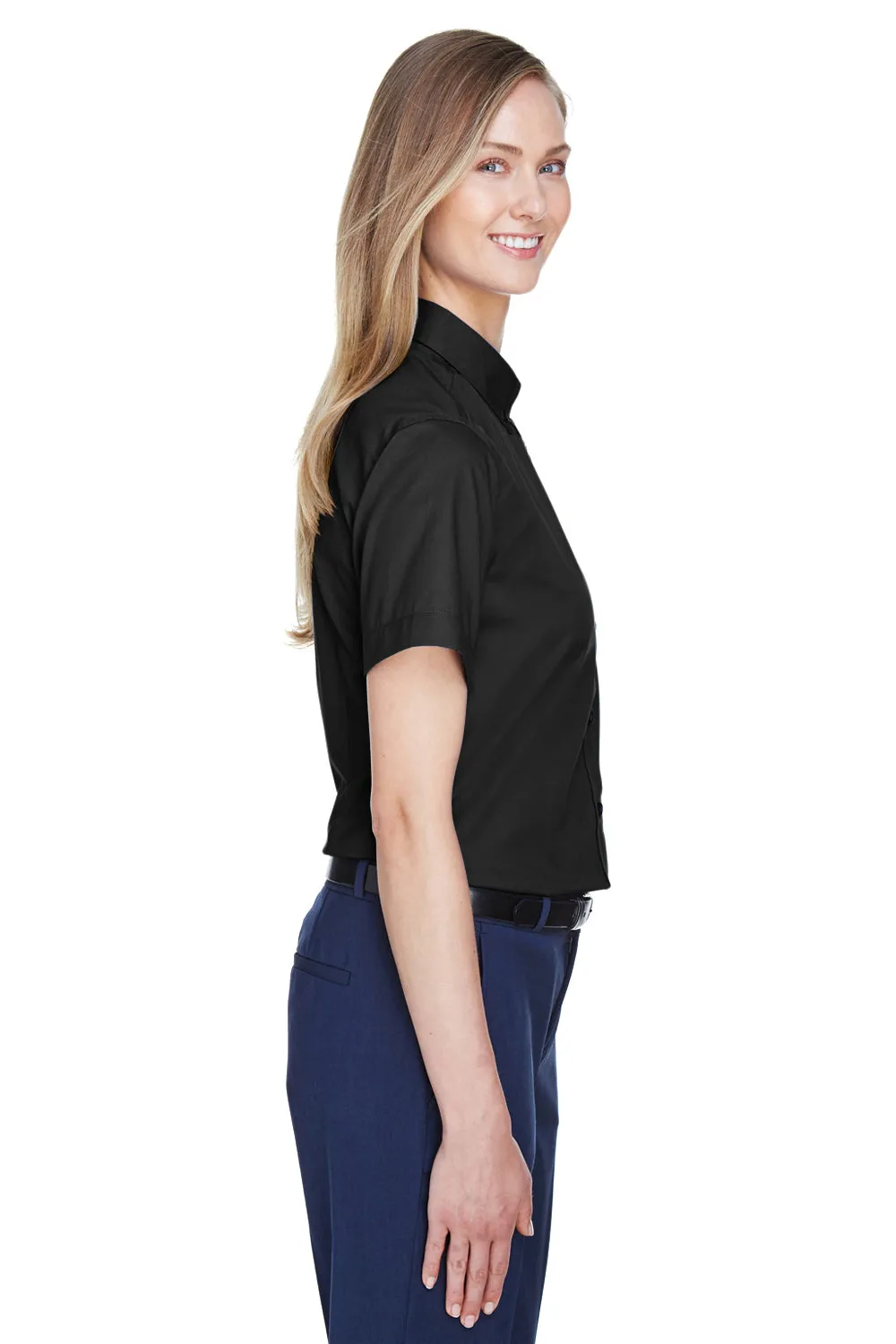 Core 365 Womens Optimum UV Protection Short Sleeve Button Down Shirt - Black
