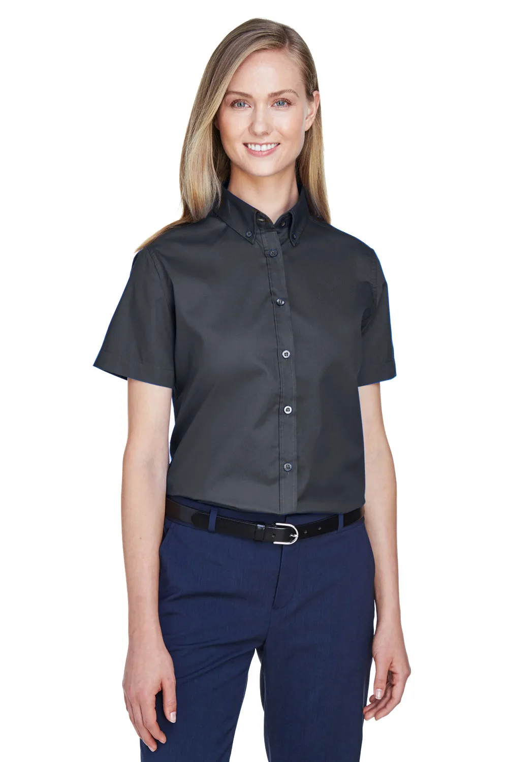 Core 365 Womens Optimum UV Protection Short Sleeve Button Down Shirt - Carbon Grey