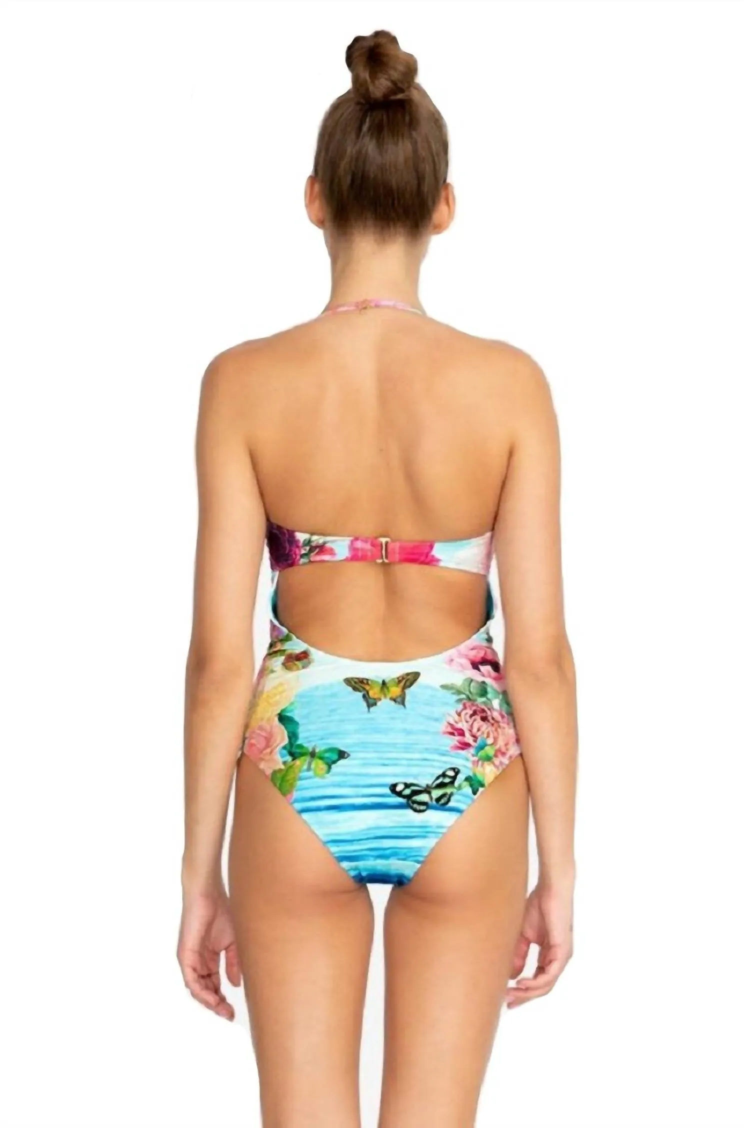 Costa Azul Cut Out One Piece Swimsuit In Blue Multi