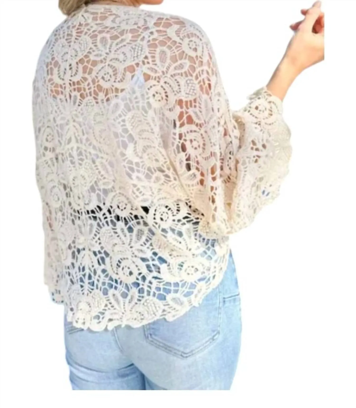 Crochet Bell Sleeve Cardigan Coverup In Ivory