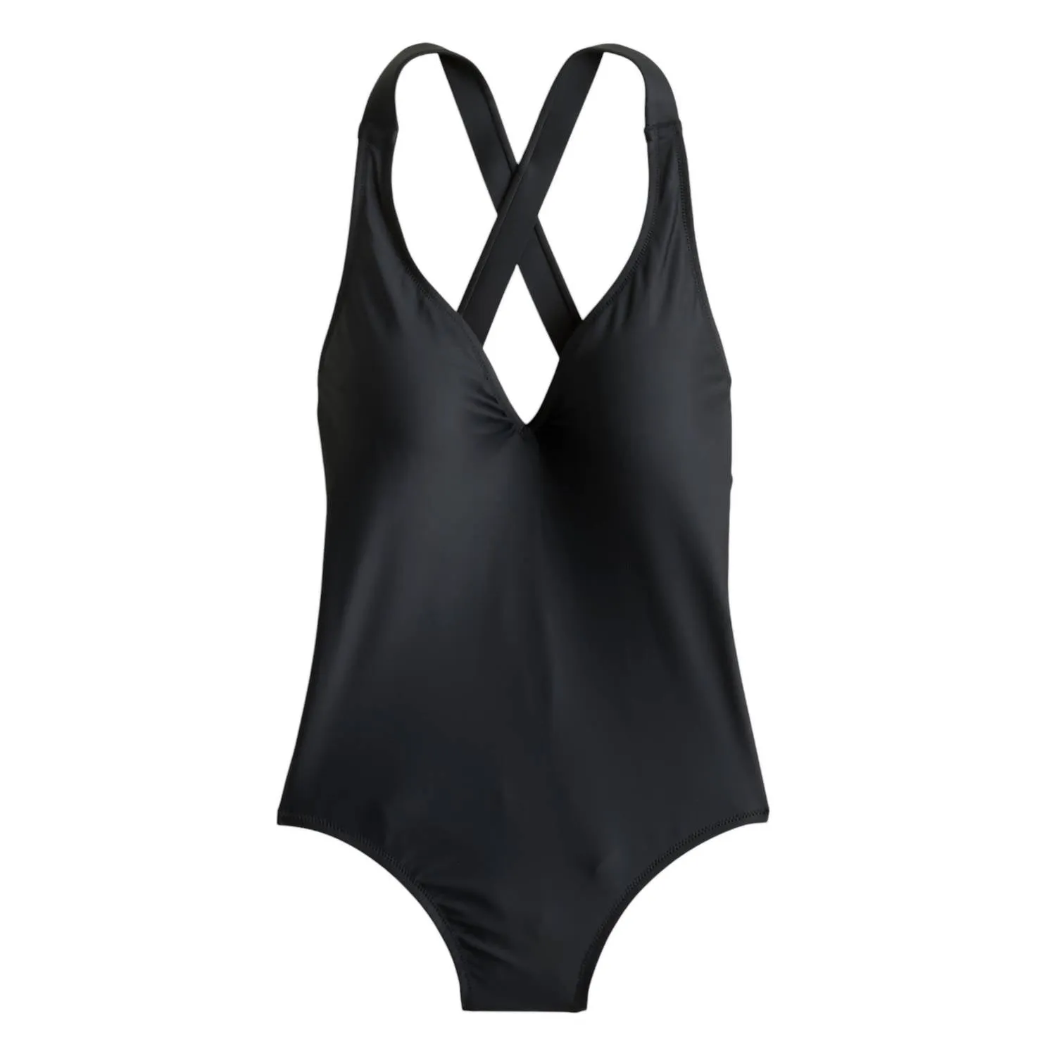 Deep V Neck Cross Back One Piece Swimsuit In Black
