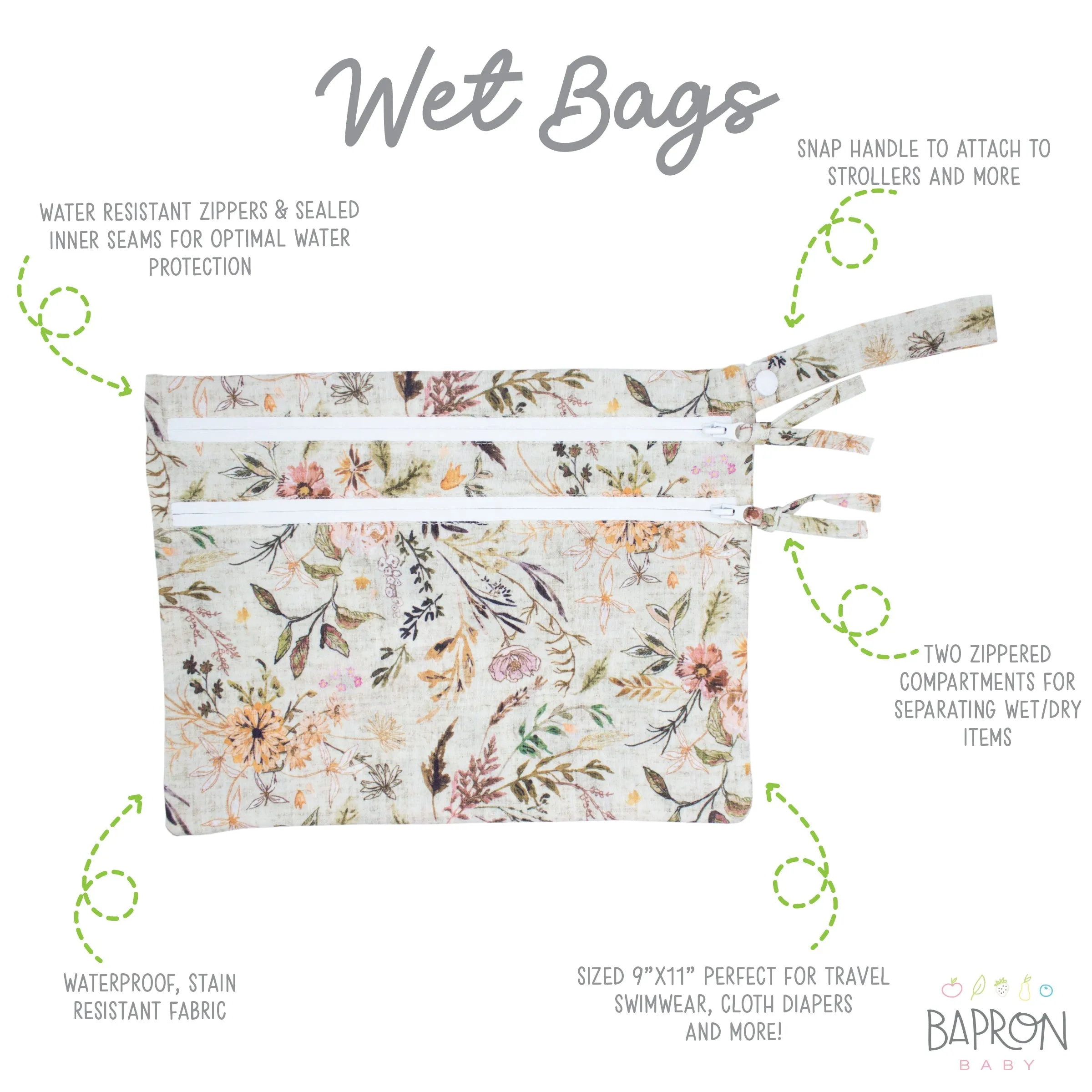 Delilah Floral - Waterproof Wet Bag (for Mealtime, On-the-go, And More!) Babykids_Bapron-Baby