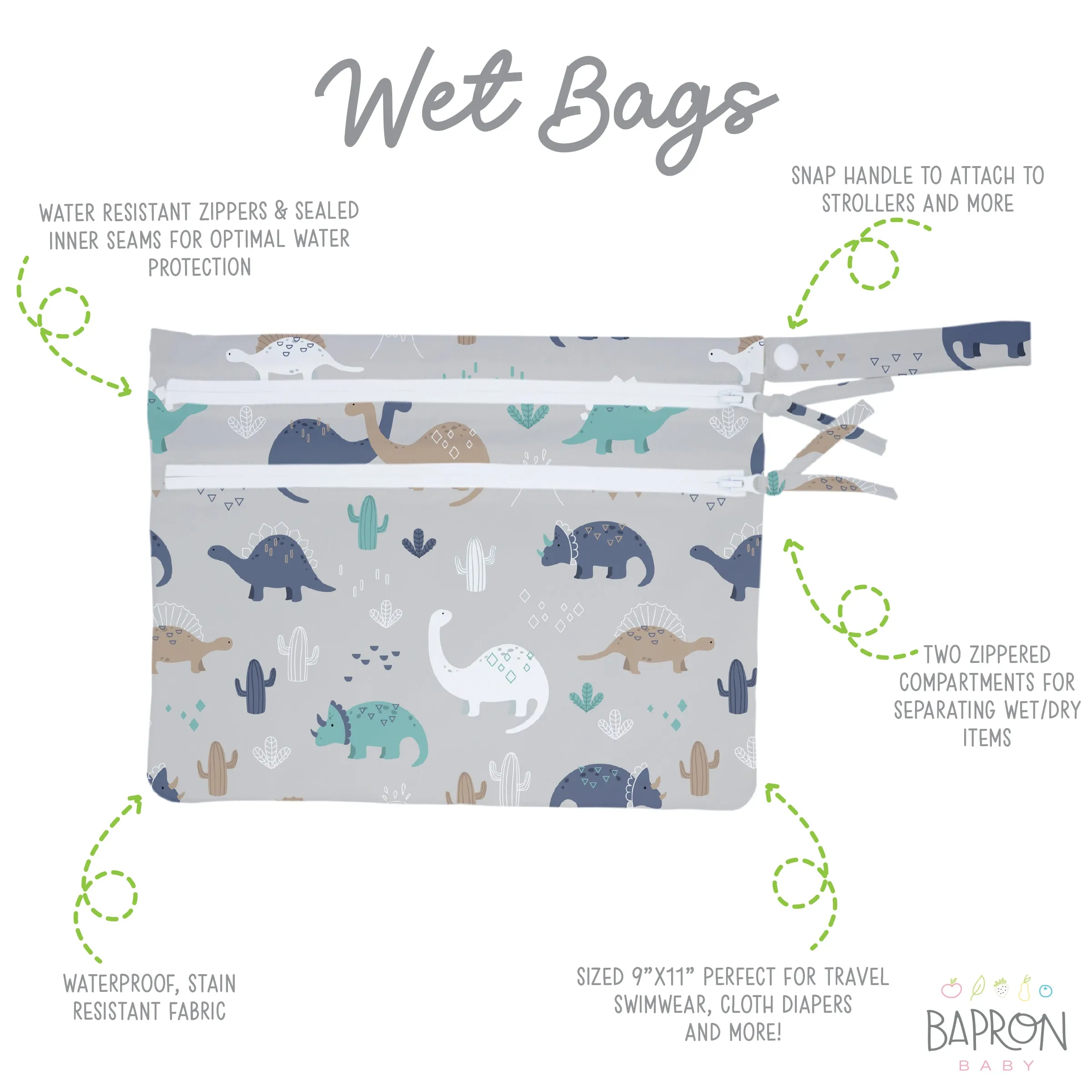 Desert Dinos - Waterproof Wet Bag (for Mealtime, On-the-go, And More!) Babykids_Bapron-Baby