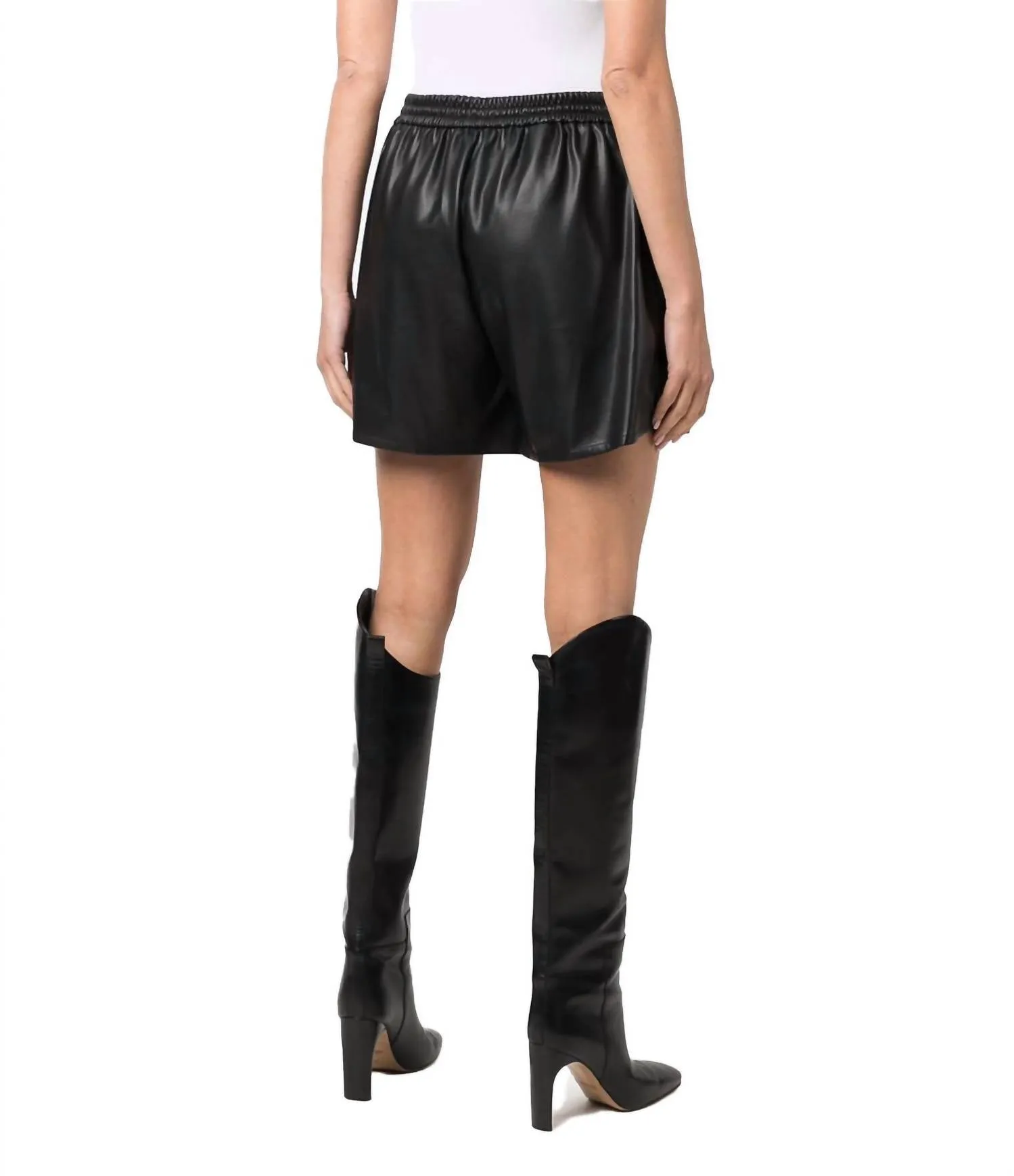 Drawstring Faux-Leather Shorts In Black