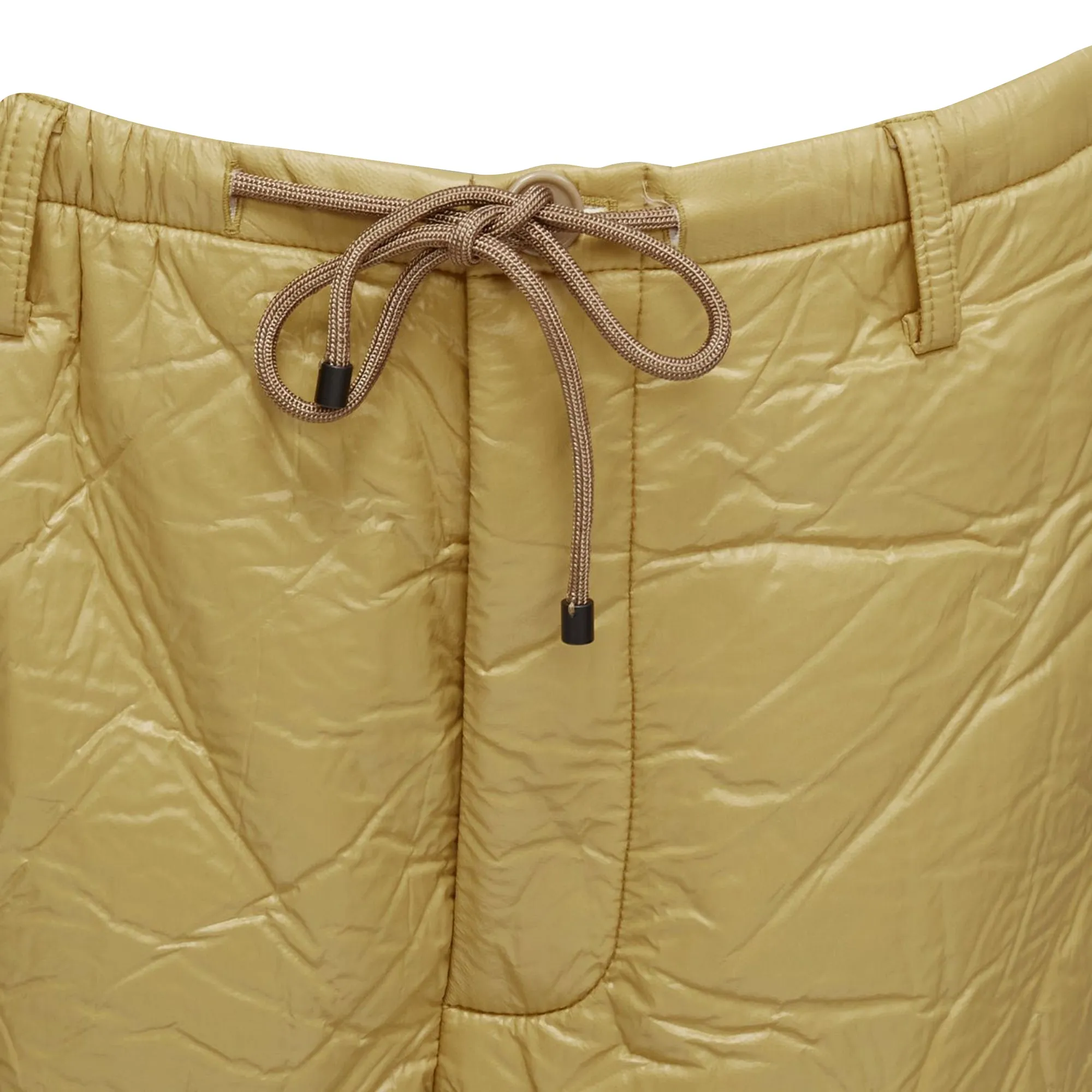 Dries Van Noten khaki crinkle padded drawstring wide leg half shorts