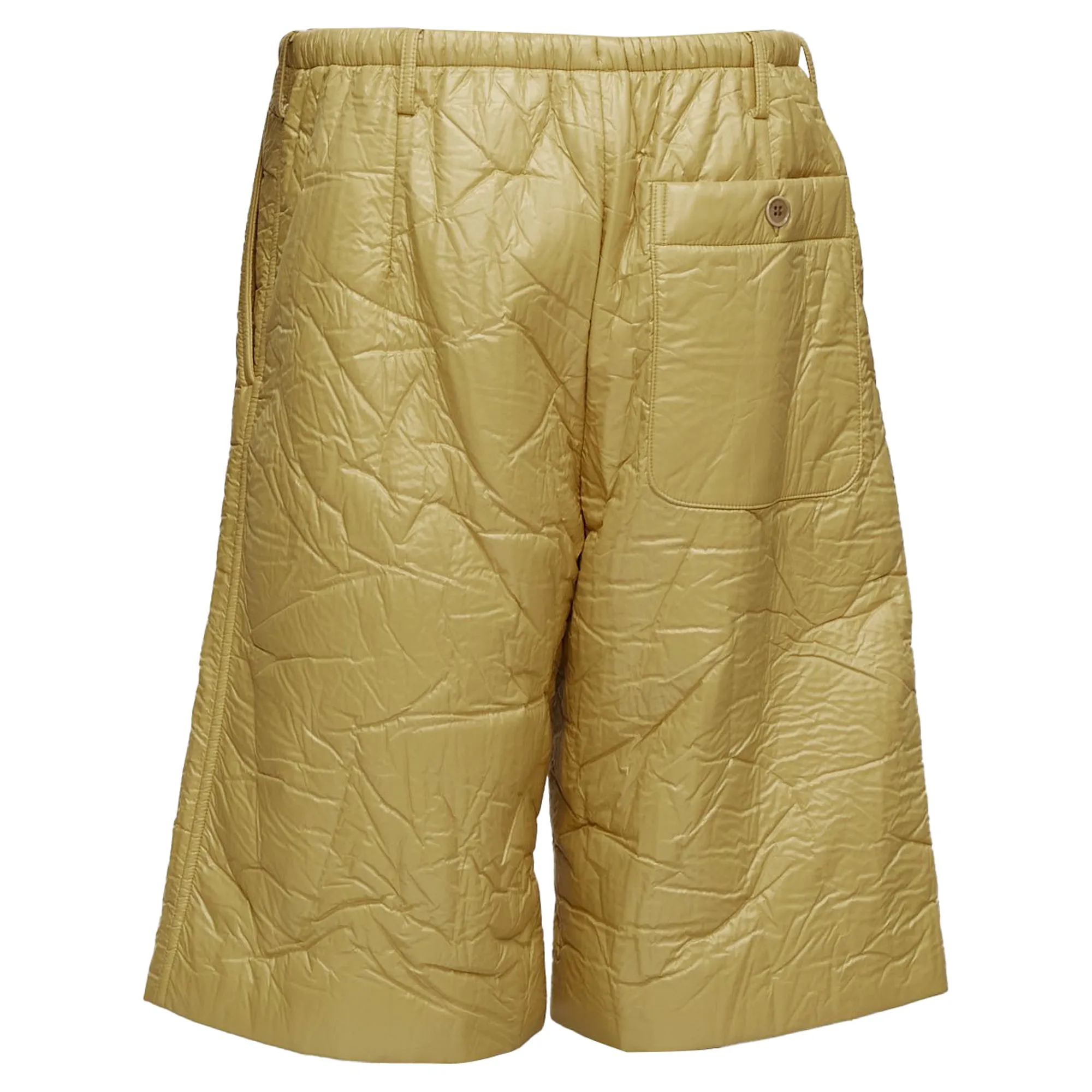 Dries Van Noten khaki crinkle padded drawstring wide leg half shorts