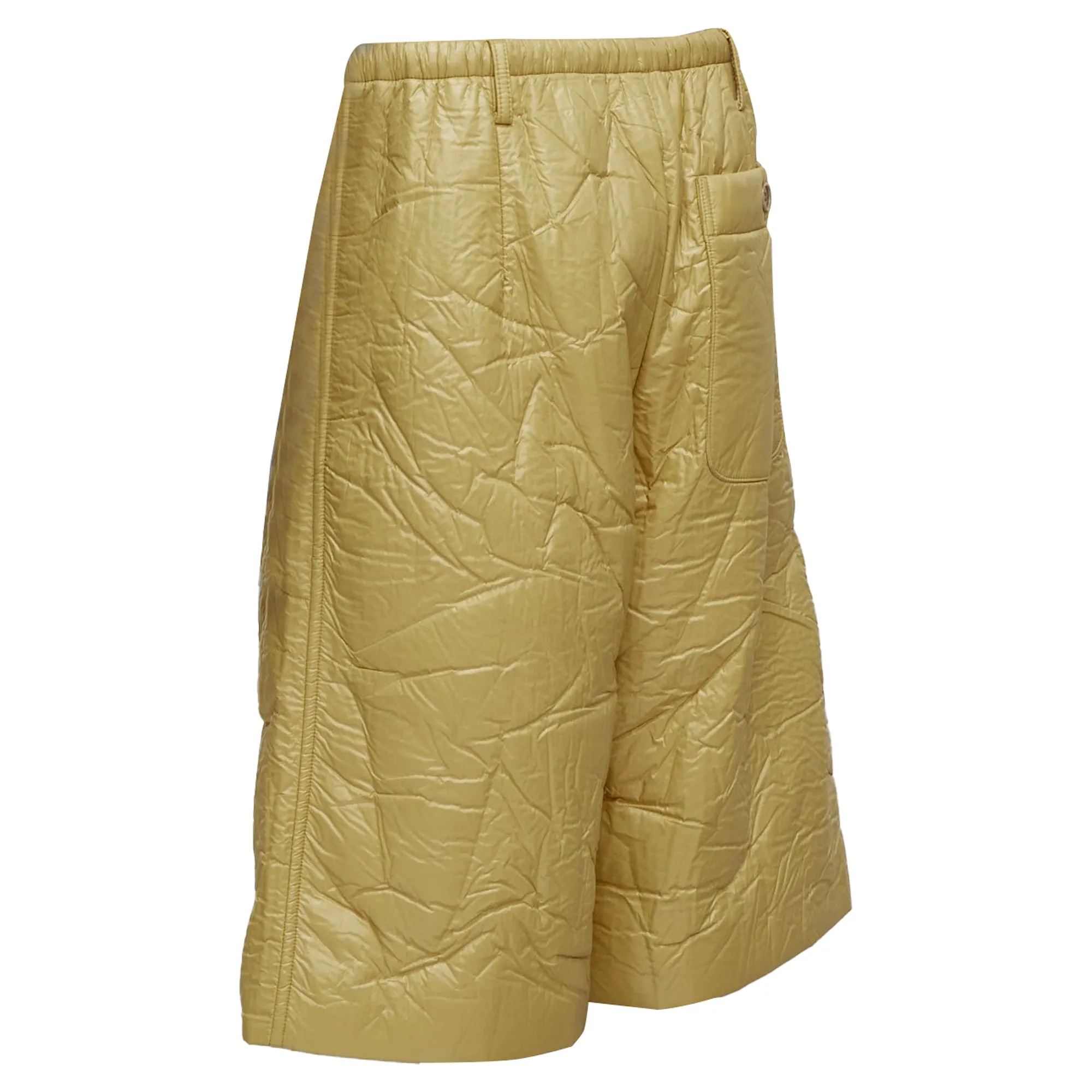 Dries Van Noten khaki crinkle padded drawstring wide leg half shorts