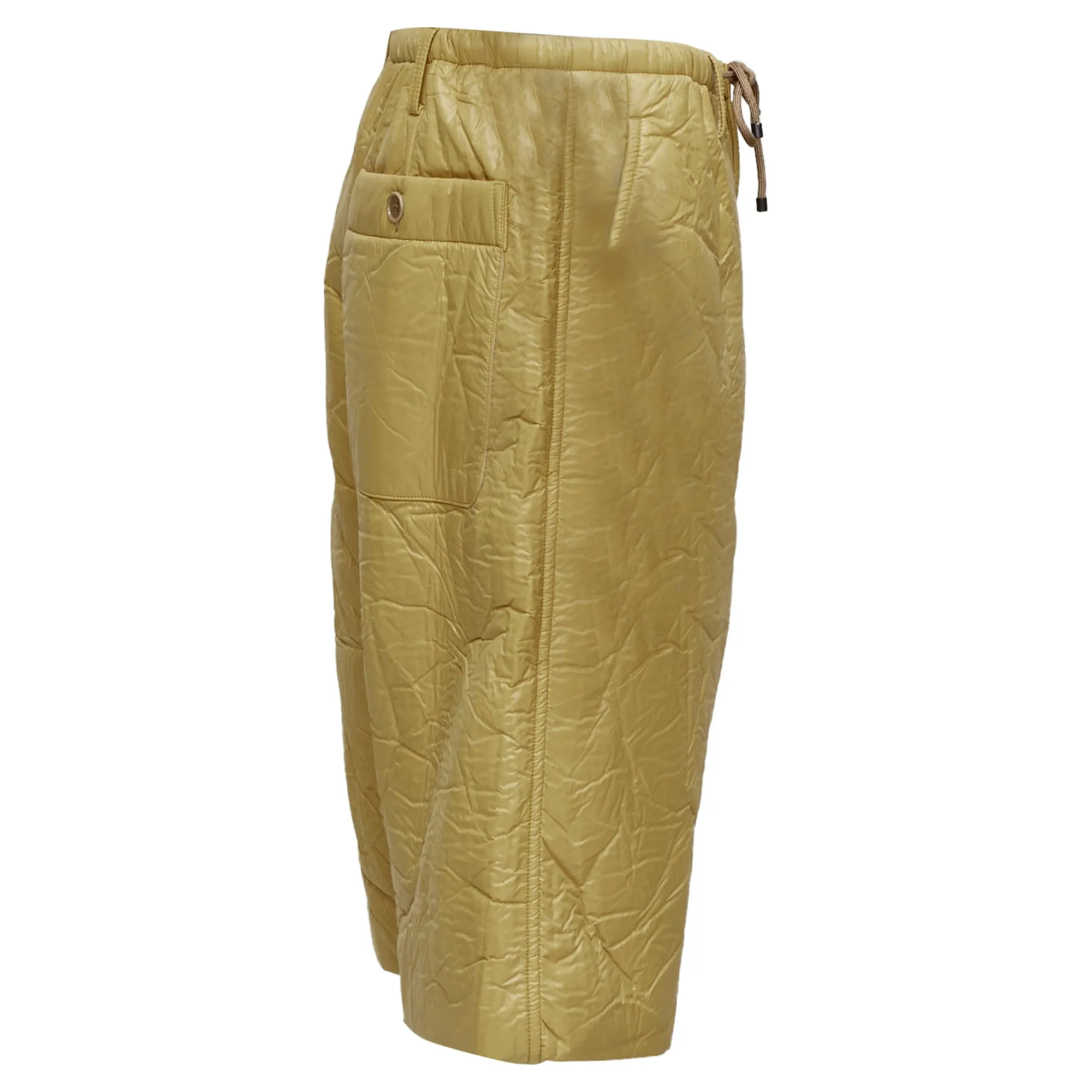 Dries Van Noten khaki crinkle padded drawstring wide leg half shorts