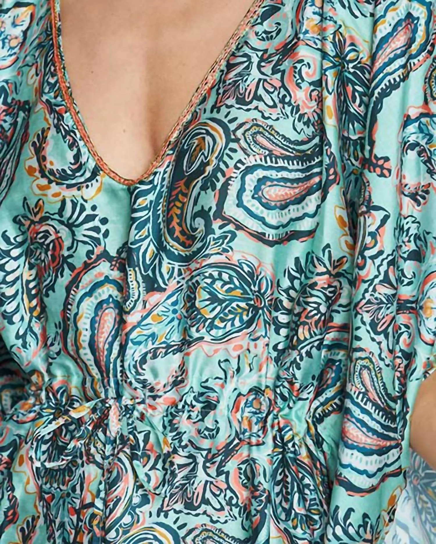 Eclectic Paisley Kaftan Coverup In 331-Green