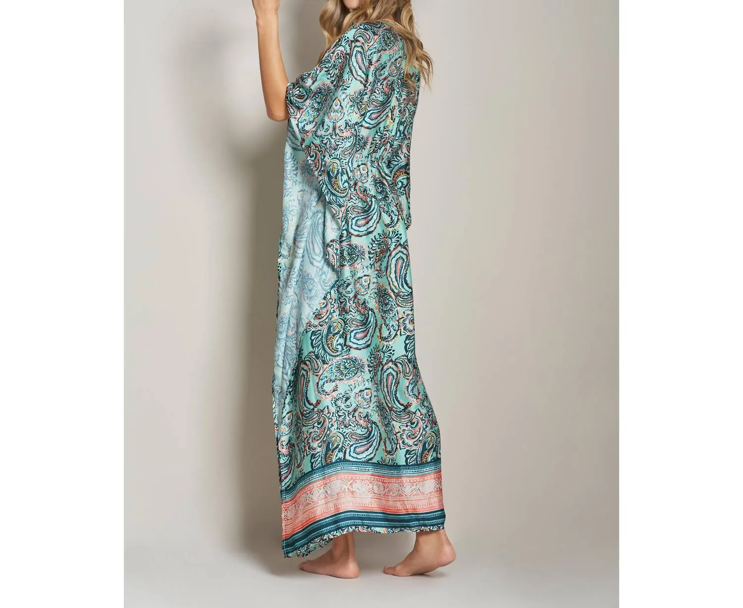 Eclectic Paisley Kaftan Coverup In 331-Green