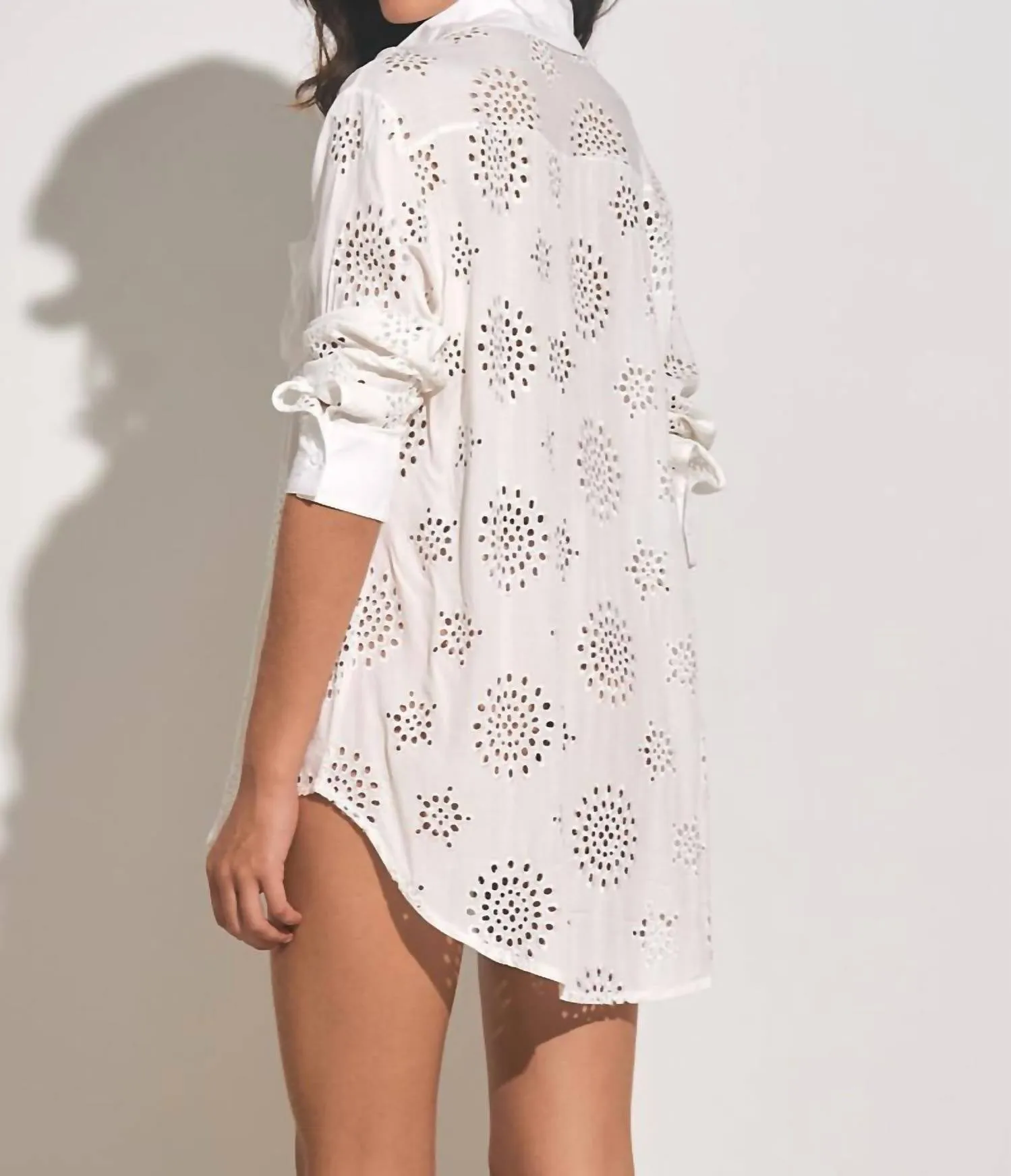 Erin Eyelet Button Down Cover Up In White