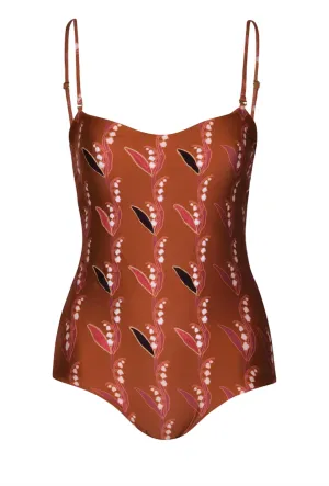 Esteros Hand Embroidered Onepiece Swimsuit In Tera Flor De Mayo