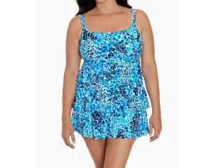 Fanciful Triple Tier Long Torso Swim Dress In Blue