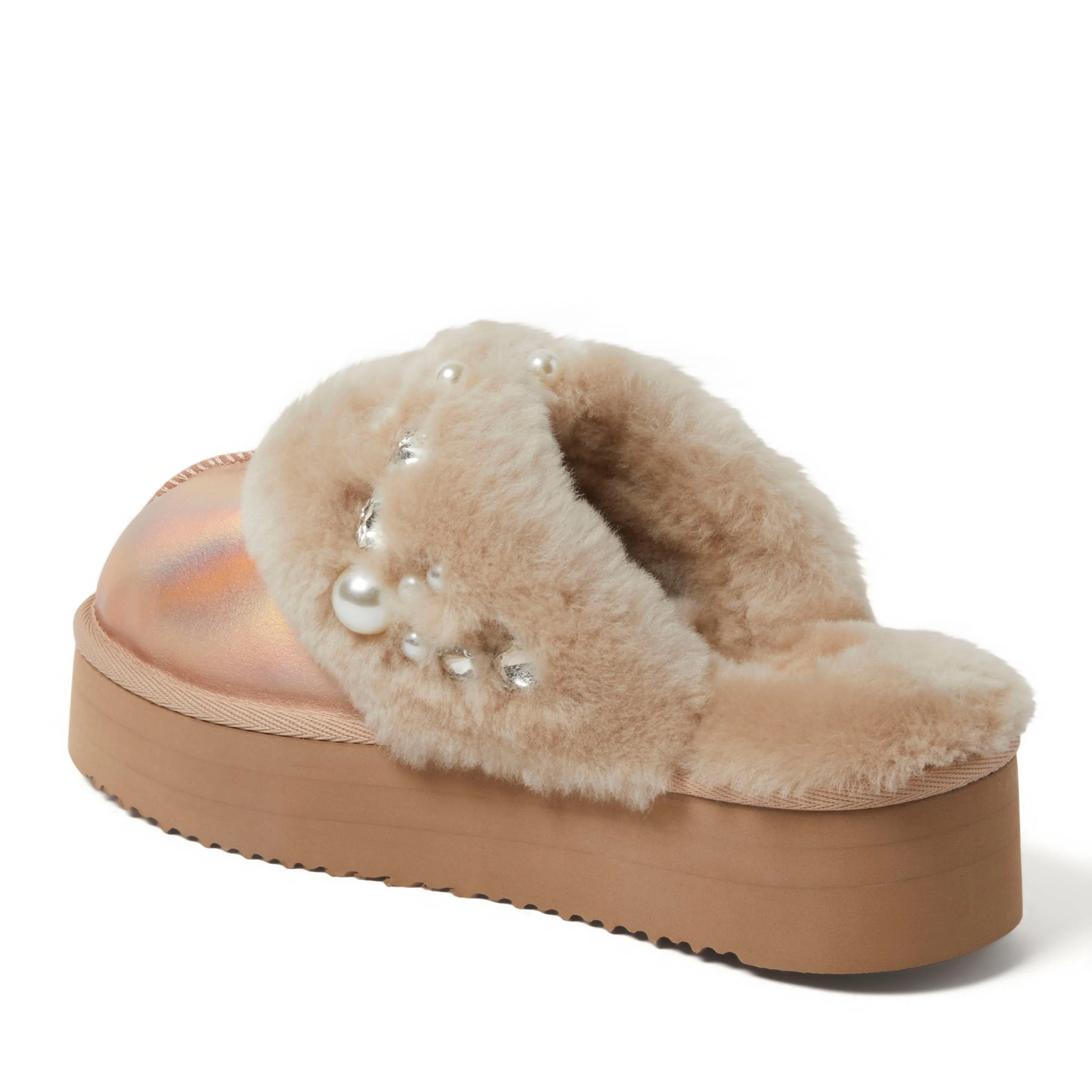 Fireside by Dearfoams Women's Ballina Genuine Shearling Platform Scuff Slipper
