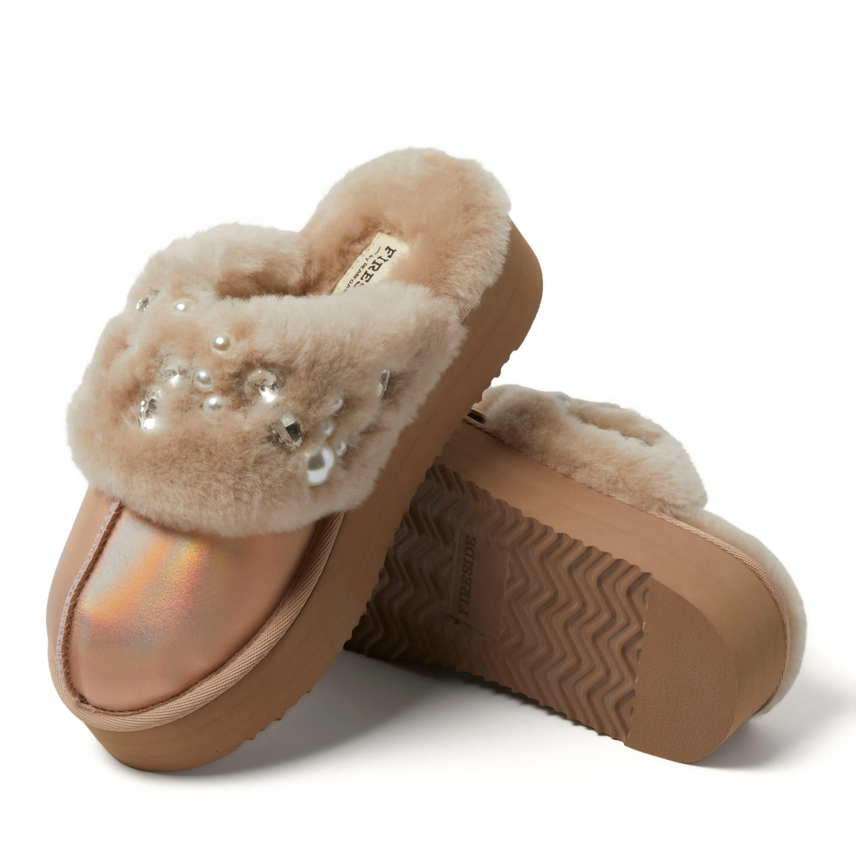 Fireside by Dearfoams Women's Ballina Genuine Shearling Platform Scuff Slipper