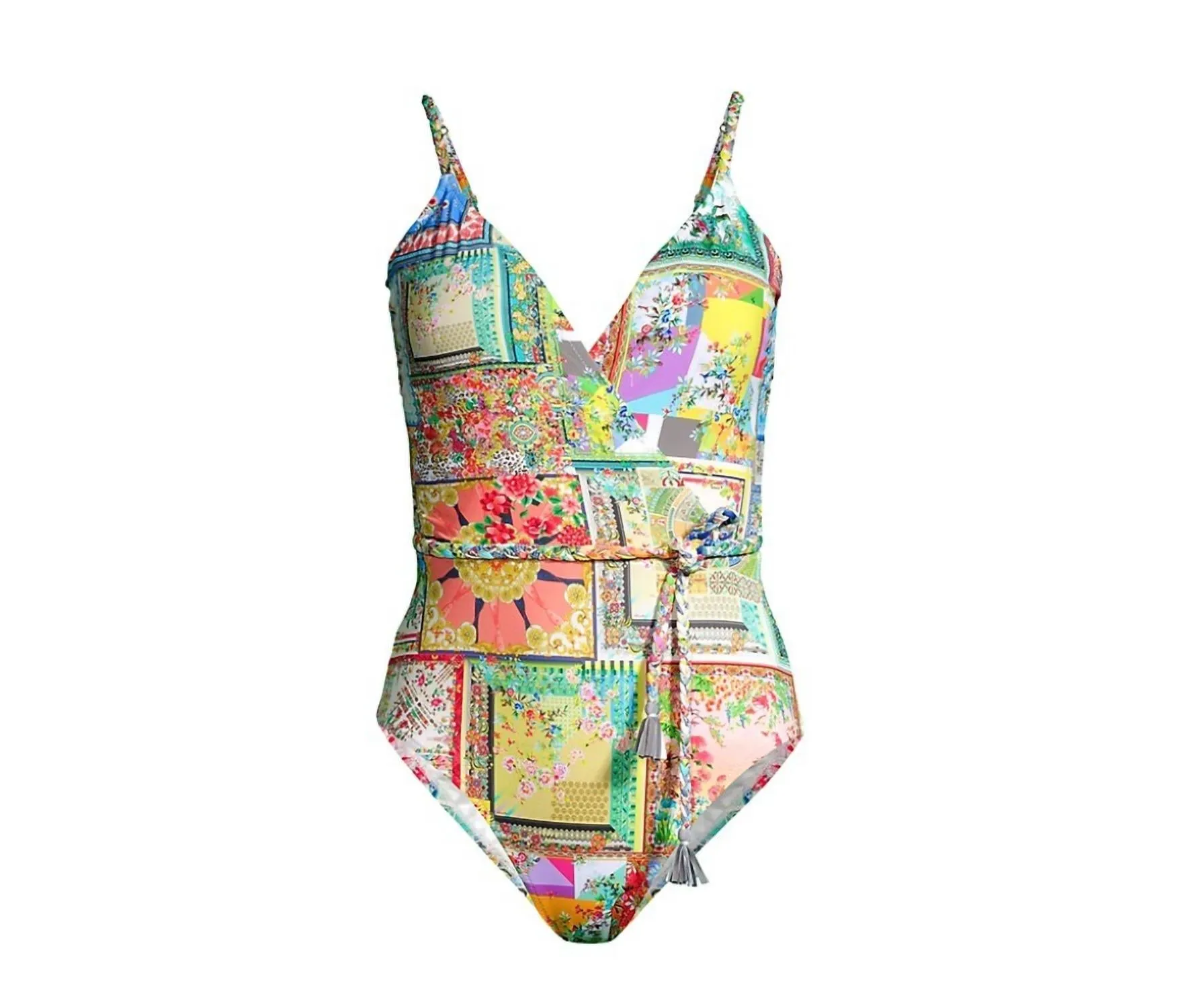 Fleur Braided One Piece Wrap Swimsuit In Multi