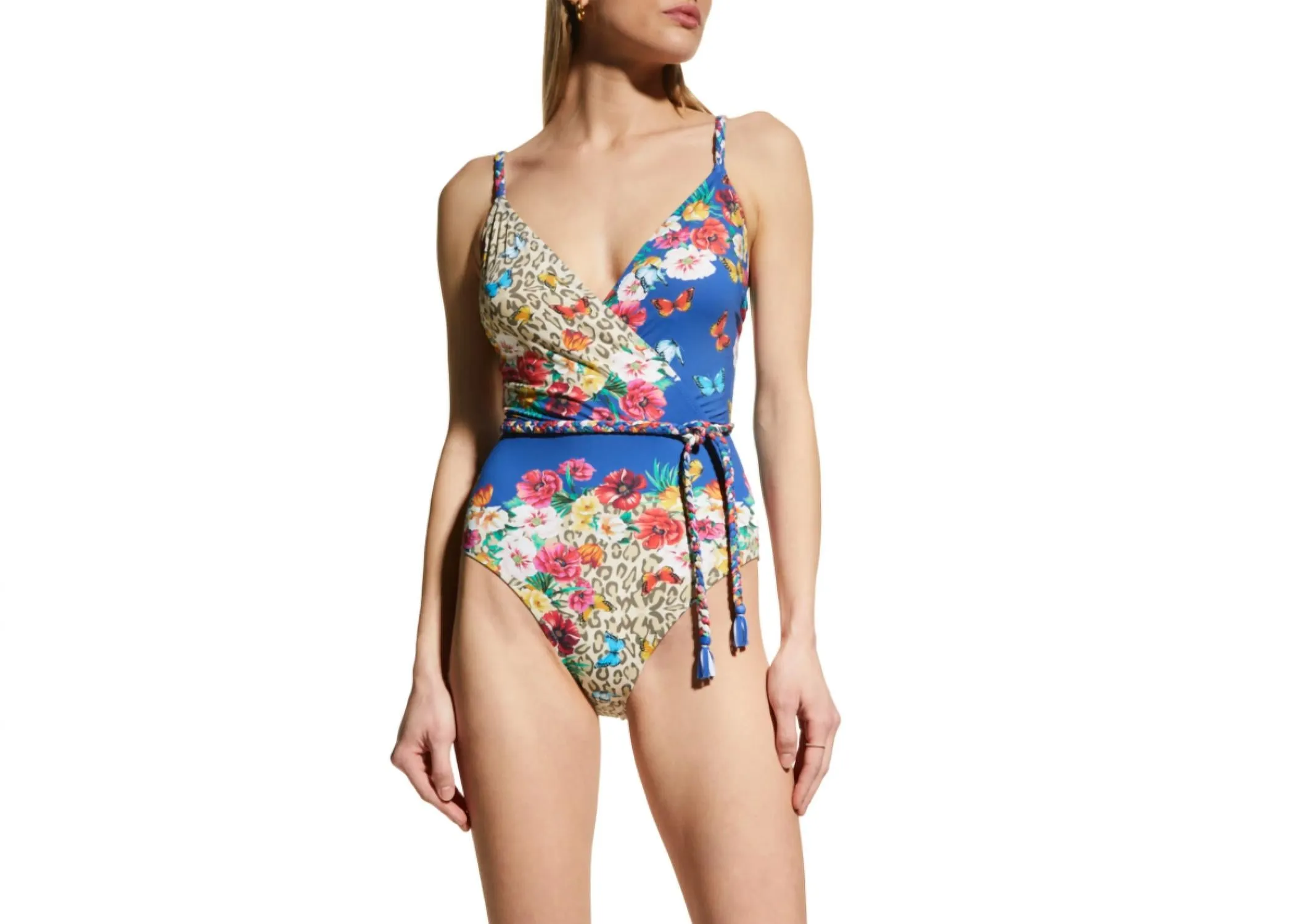Fleur Braided Wrap One Piece Swimsuit In Multi
