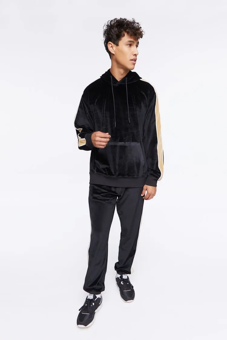 Forever 21 Men's Active Side-Striped Velour Joggers Black/Brown Forever 21