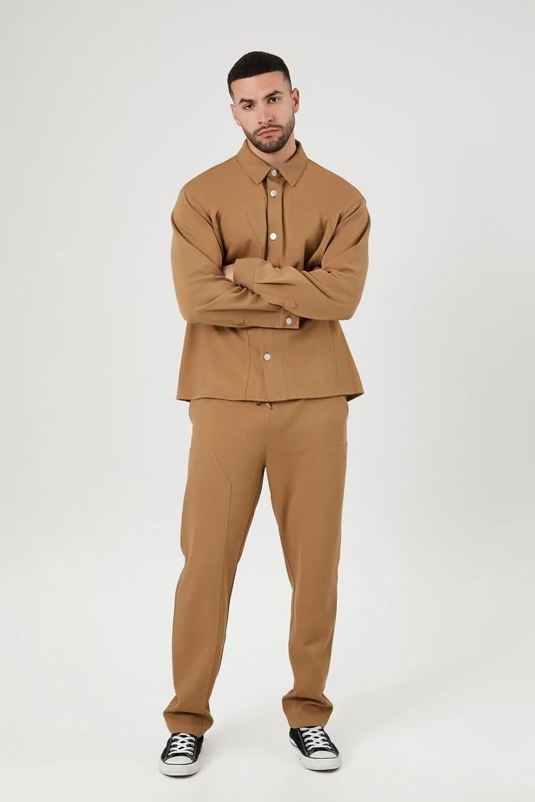 Forever 21 Men's Cotton-Blend Slim-Fit Drawstring Pants Light Brown Forever 21