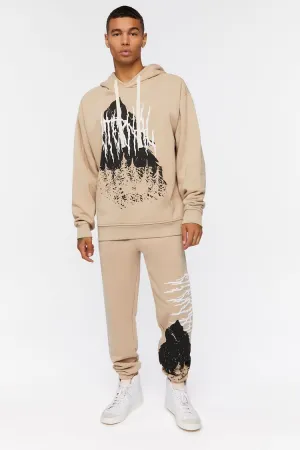 Forever 21 Men's Fleece Wolf Graphic Joggers Taupe/Multi Forever 21