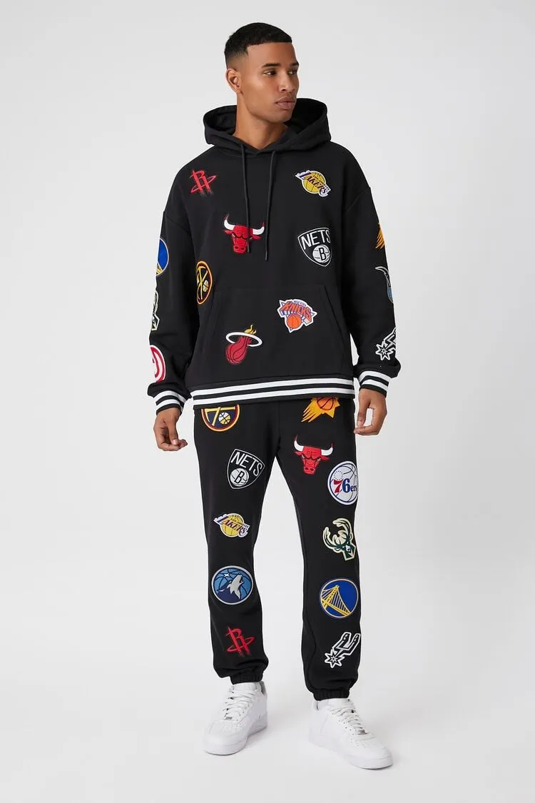 Forever 21 Men's NBA Logo Patch Joggers Black/Multi Forever 21