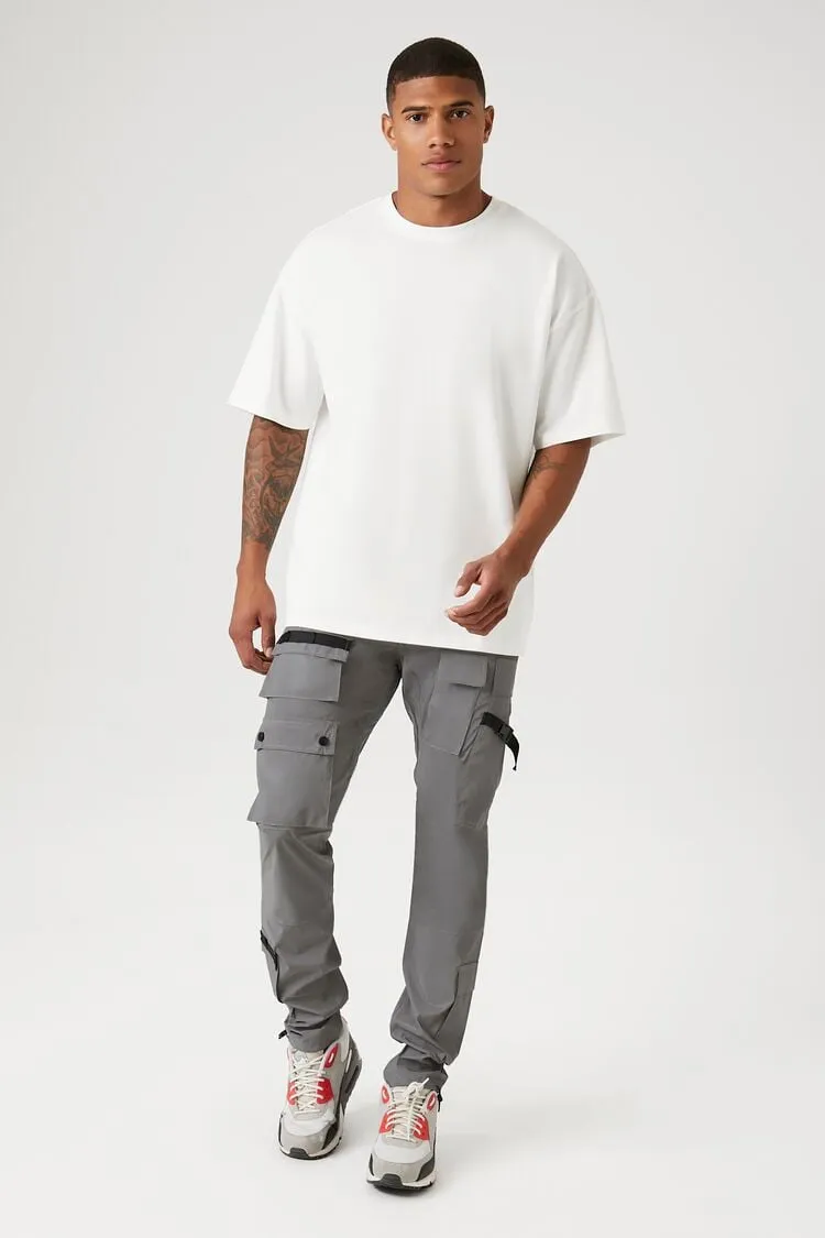 Forever 21 Men's Reflective Drawstring Cargo Joggers Grey Forever 21