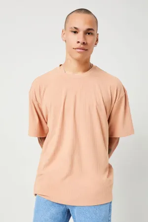 Forever 21 Men's Ribbed Crew Neck T-Shirt Light Brown Forever 21