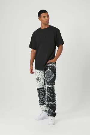 Forever 21 Men's Satin Paisley Print Slim-Fit Pants Black/Cream Forever 21