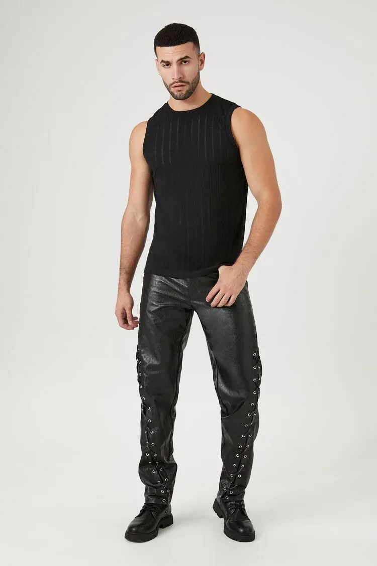 Forever 21 Men's Slim-Fit Faux Leather/Pleather Lace-Up Pants Black Forever 21