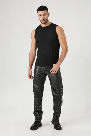 Forever 21 Men's Slim-Fit Faux Leather/Pleather Lace-Up Pants Black Forever 21