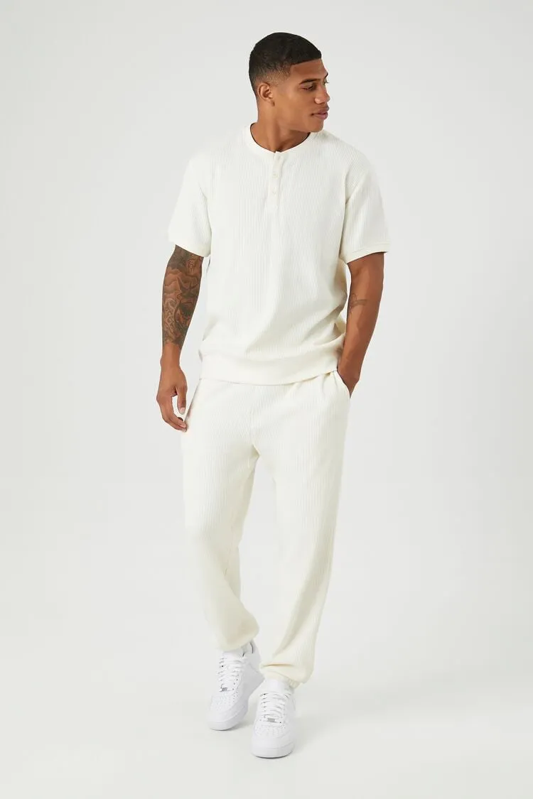 Forever 21 Men's Thermal Drawstring Joggers Cream Forever 21