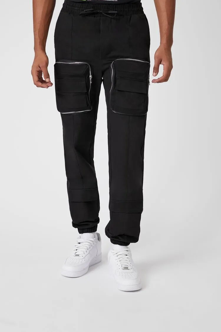 Forever 21 Men's Twill 3D Pocket Cargo Joggers Black Forever 21
