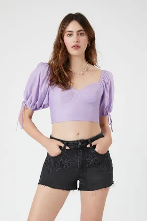 Forever 21 Women's Embroidered Flower Denim Shorts Washed Black Forever 21