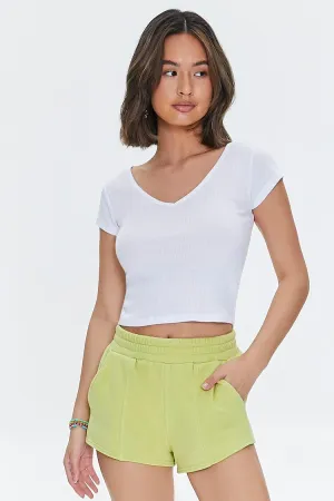 Forever 21 Women's French Terry High-Rise Shorts Green Banana Forever 21