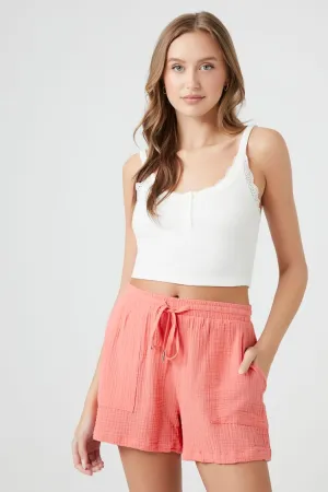 Forever 21 Women's Textured Drawstring Pull-On Shorts Coral Forever 21