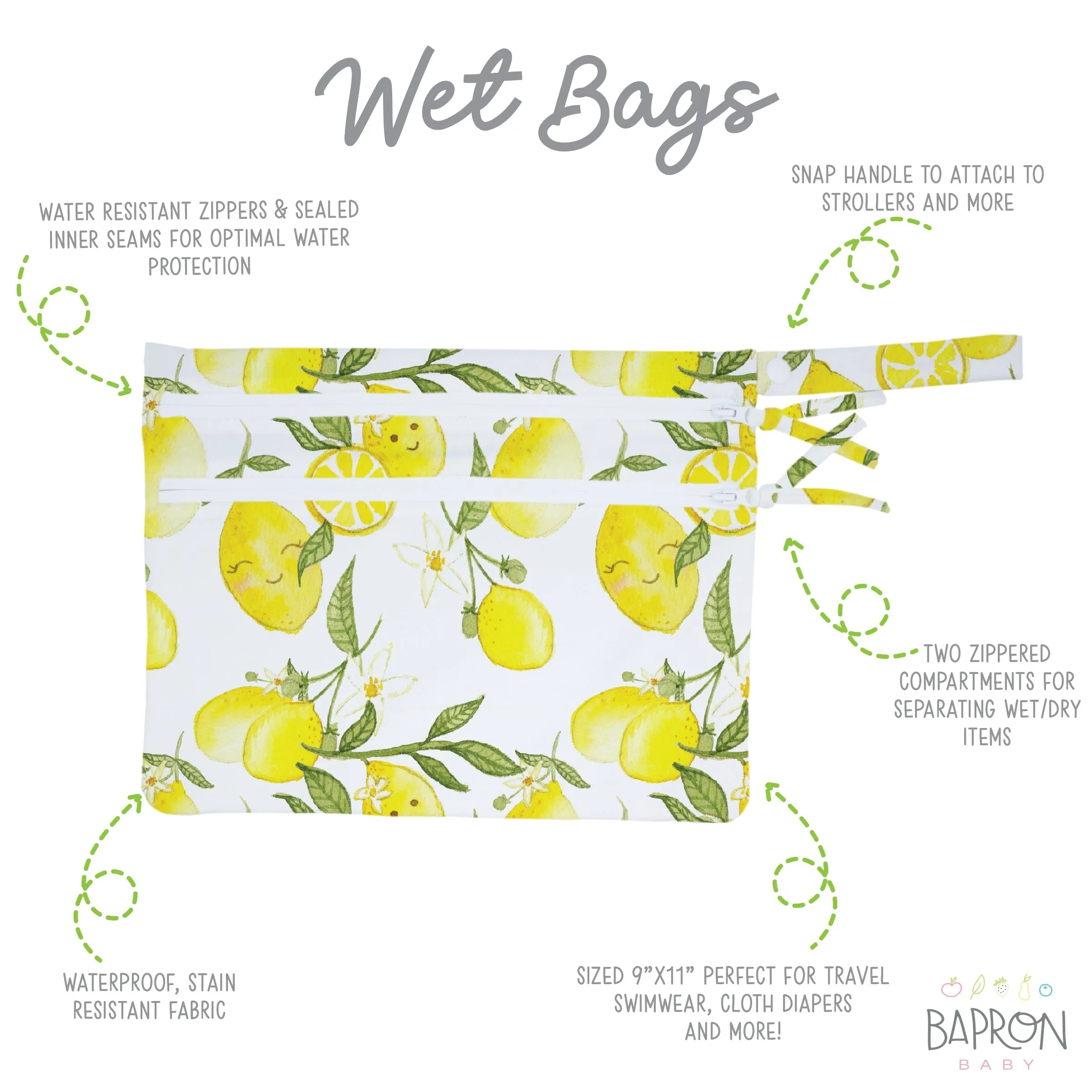 Fresh Lemon - Waterproof Wet Bag (for Mealtime, On-the-go, And More!) Babykids_Bapron-Baby