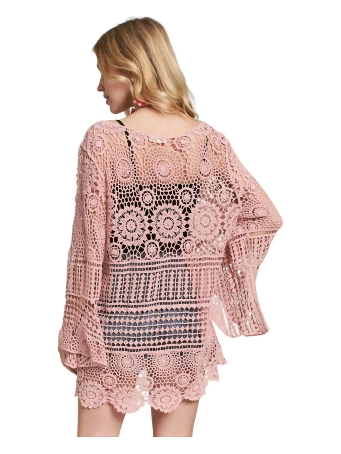 Front Lace Up Crochet Cover Up In Mauve