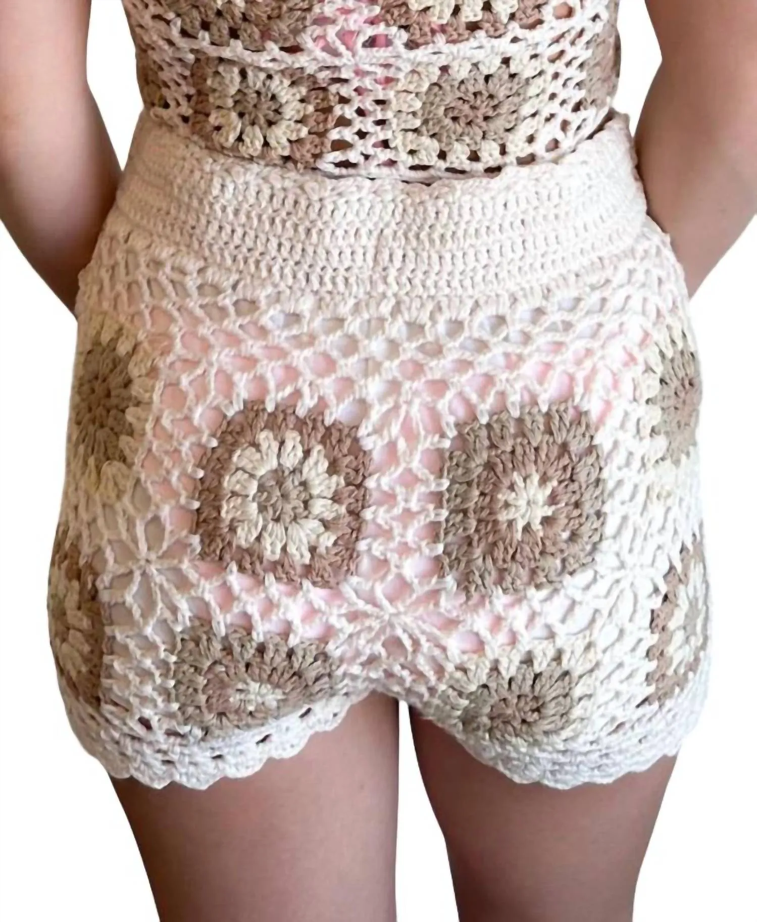 Golden Sands Crochet Shorts In Tan