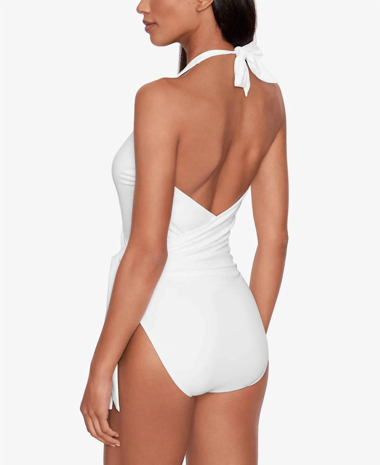 Halter Side Tie Tummy Control One Piece Swimsuit In White