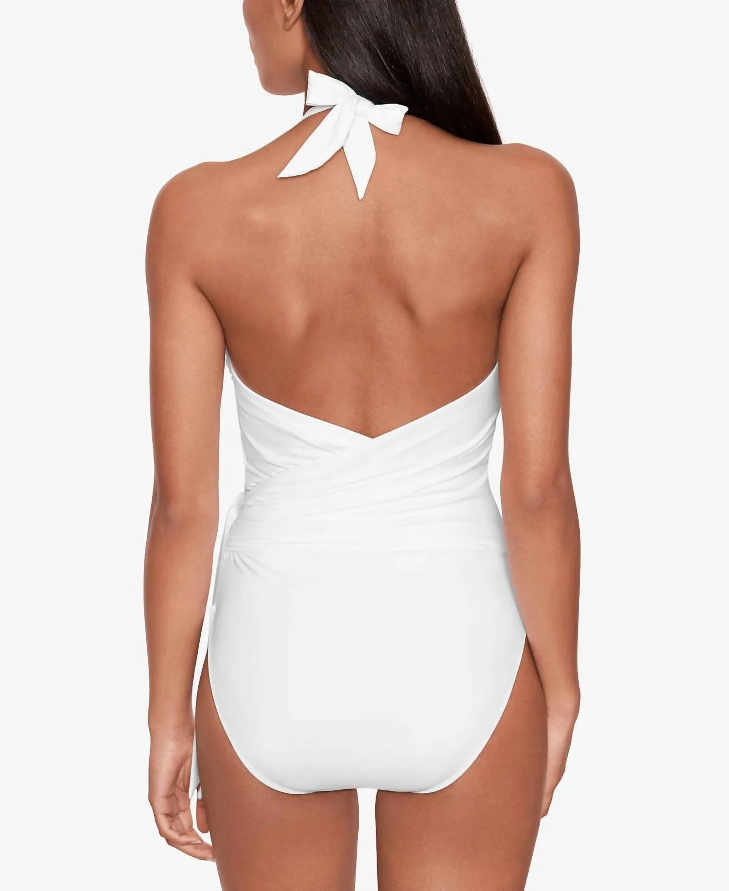 Halter Side Tie Tummy Control One Piece Swimsuit In White