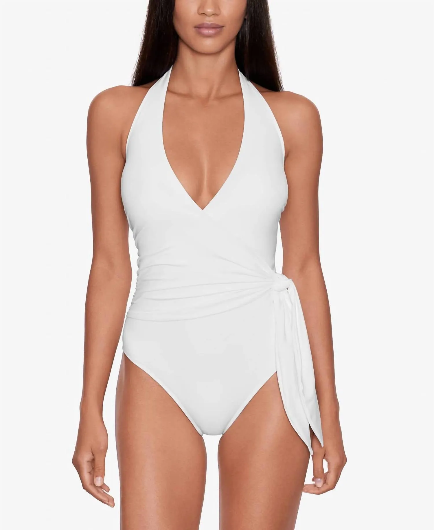 Halter Side Tie Tummy Control One Piece Swimsuit In White