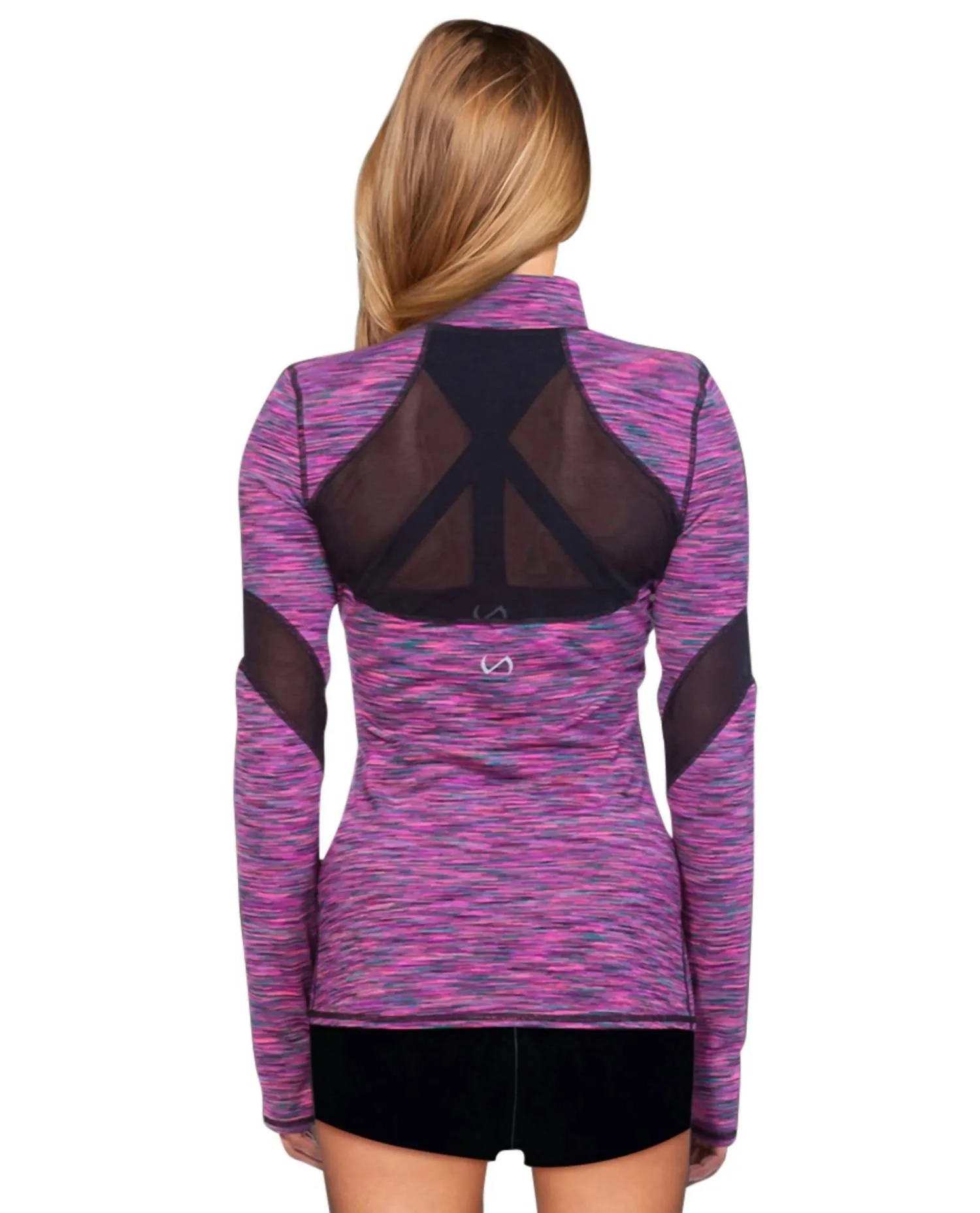 Headline Mesh Panel Route Long Sleeve Top In Sangria