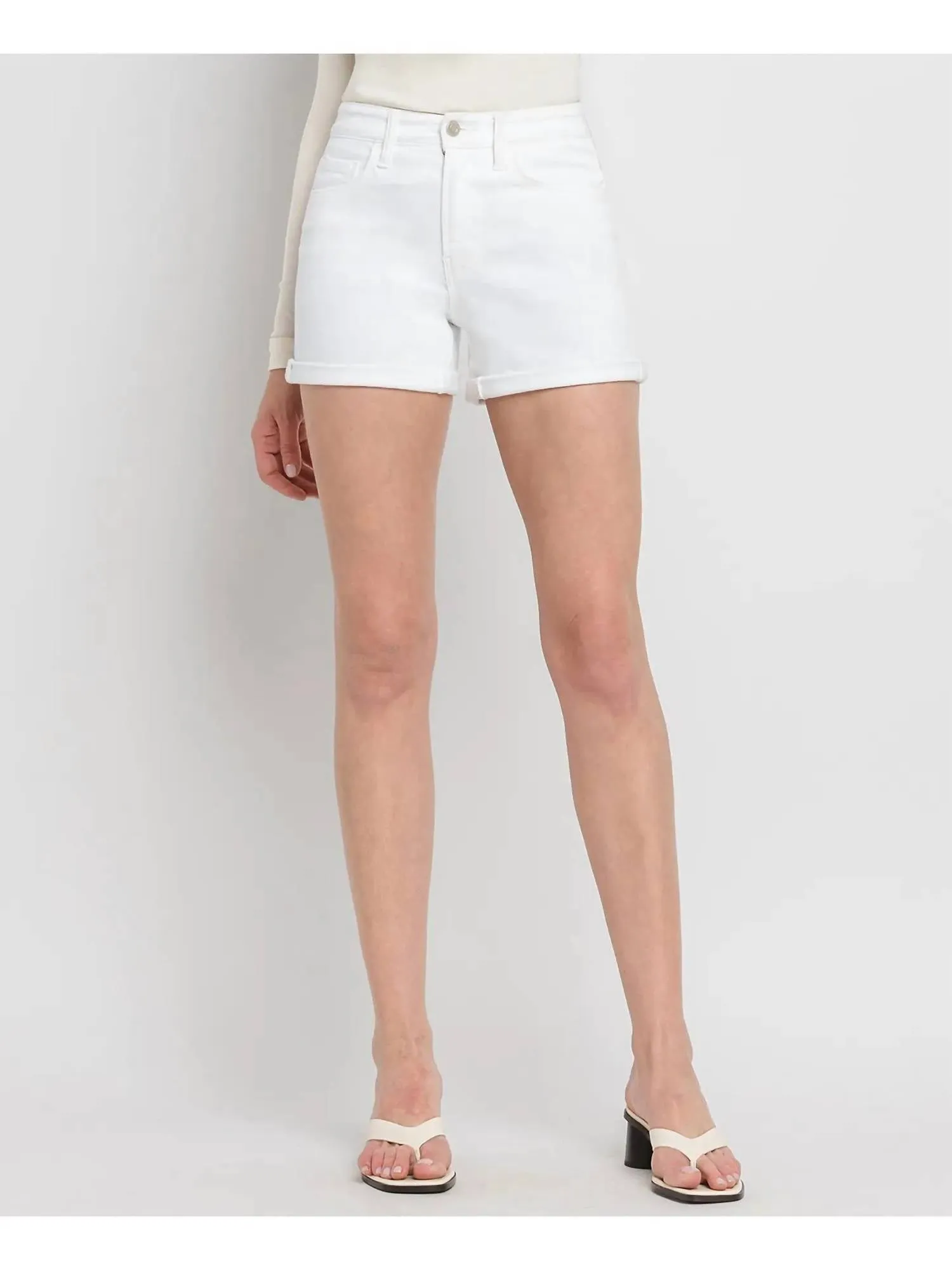 High Rise Double Cuff Shorts In White