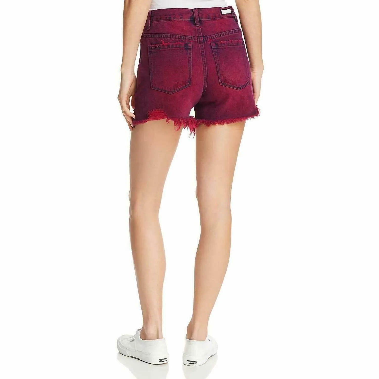 High Waist Denim Cutoff Shorts In Magenta Glow