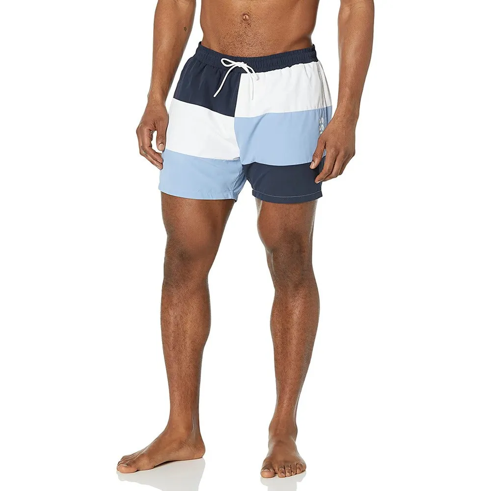 HUGO BOSS Men Standard Court Color Block Swim Shorts Trunks Night Blue/White