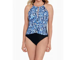 Ikats Meow High Neck Mio One Piece In Denim Blue